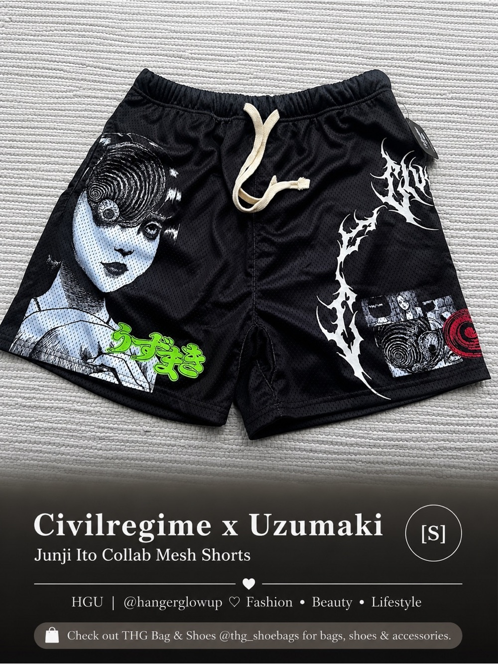 Civilregime x Junji Ito Uzumaki Mesh Shorts Black Graphic NWT Licensed S
